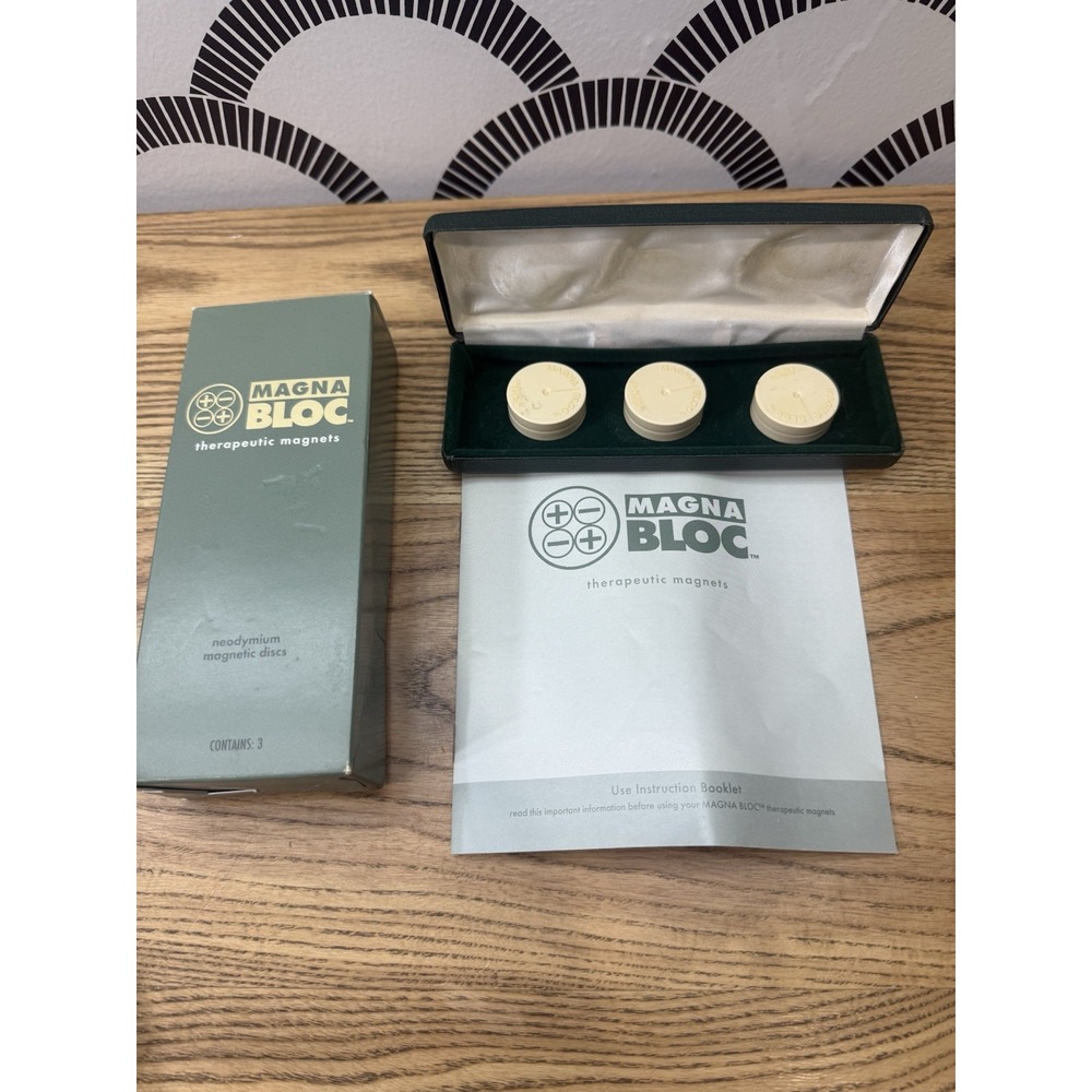 MAGNA BLOC 3 PC‎ THERAPEUTIC MAGNET SET NEODYMIUM MAGNETIC DISCS - CASE